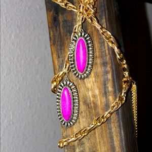 SILVER-TONE FRAMED FUCHSIA PINK STONE EARRINGS